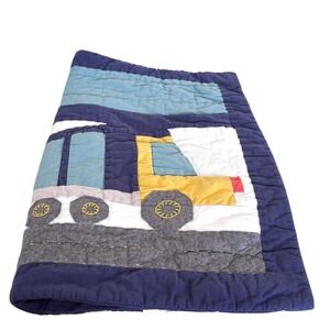 Pottery Barn Kids Boys Construction Truck Quilted Pillow Sham Standard Navy Blue
